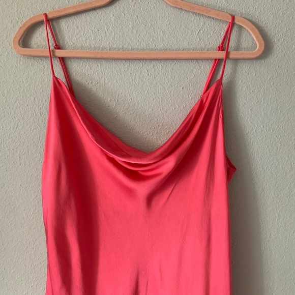 Zara hot pink satin midi slip dress with cowl neck and spaghetti straps - Picture 5 of 13
